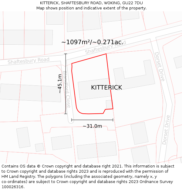 KITTERICK, SHAFTESBURY ROAD, WOKING, GU22 7DU: Plot and title map