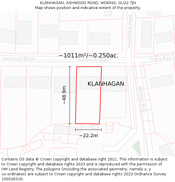 KLANHAGAN, ASHWOOD ROAD, WOKING, GU22 7JN: Plot and title map