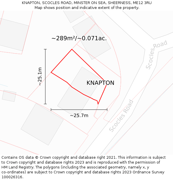 KNAPTON, SCOCLES ROAD, MINSTER ON SEA, SHEERNESS, ME12 3RU: Plot and title map