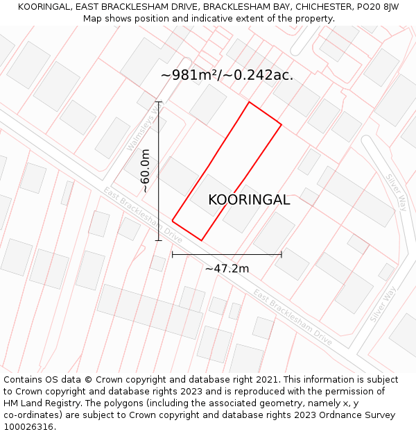 KOORINGAL, EAST BRACKLESHAM DRIVE, BRACKLESHAM BAY, CHICHESTER, PO20 8JW: Plot and title map