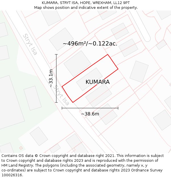 KUMARA, STRYT ISA, HOPE, WREXHAM, LL12 9PT: Plot and title map