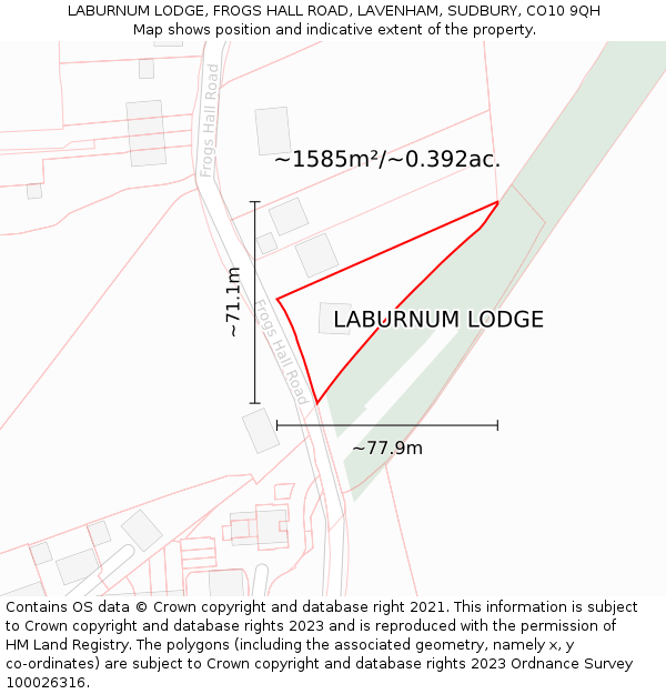 LABURNUM LODGE, FROGS HALL ROAD, LAVENHAM, SUDBURY, CO10 9QH: Plot and title map