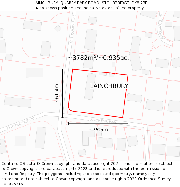 LAINCHBURY, QUARRY PARK ROAD, STOURBRIDGE, DY8 2RE: Plot and title map