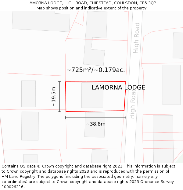 LAMORNA LODGE, HIGH ROAD, CHIPSTEAD, COULSDON, CR5 3QP: Plot and title map