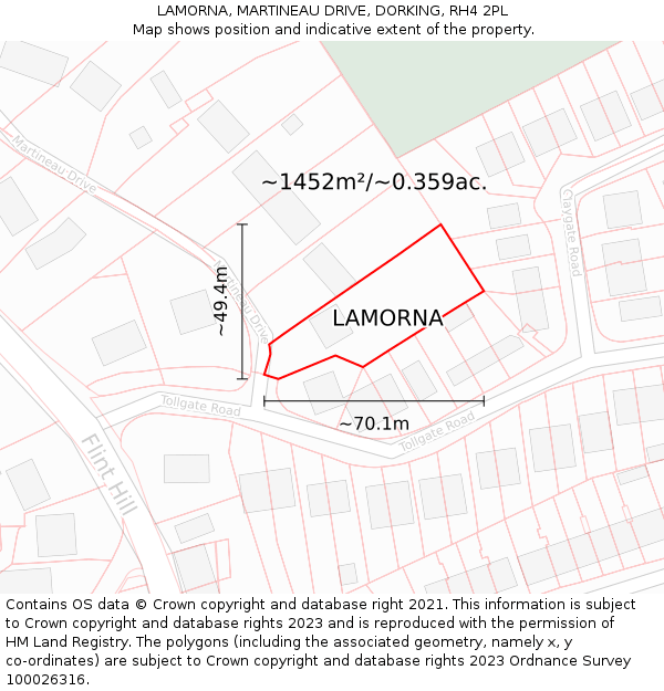 LAMORNA, MARTINEAU DRIVE, DORKING, RH4 2PL: Plot and title map