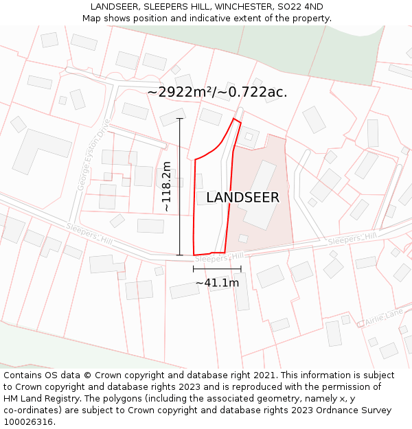 LANDSEER, SLEEPERS HILL, WINCHESTER, SO22 4ND: Plot and title map