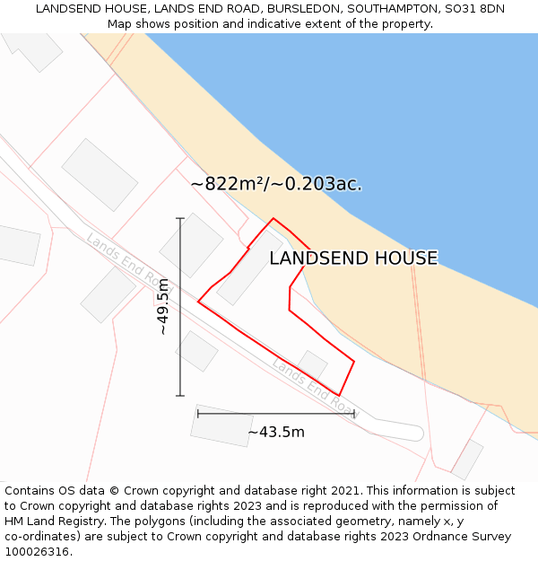 LANDSEND HOUSE, LANDS END ROAD, BURSLEDON, SOUTHAMPTON, SO31 8DN: Plot and title map