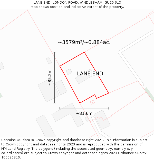 LANE END, LONDON ROAD, WINDLESHAM, GU20 6LQ: Plot and title map