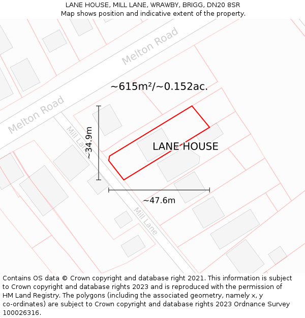 LANE HOUSE, MILL LANE, WRAWBY, BRIGG, DN20 8SR: Plot and title map