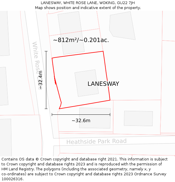 LANESWAY, WHITE ROSE LANE, WOKING, GU22 7JH: Plot and title map