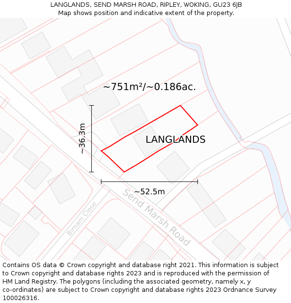 LANGLANDS, SEND MARSH ROAD, RIPLEY, WOKING, GU23 6JB: Plot and title map