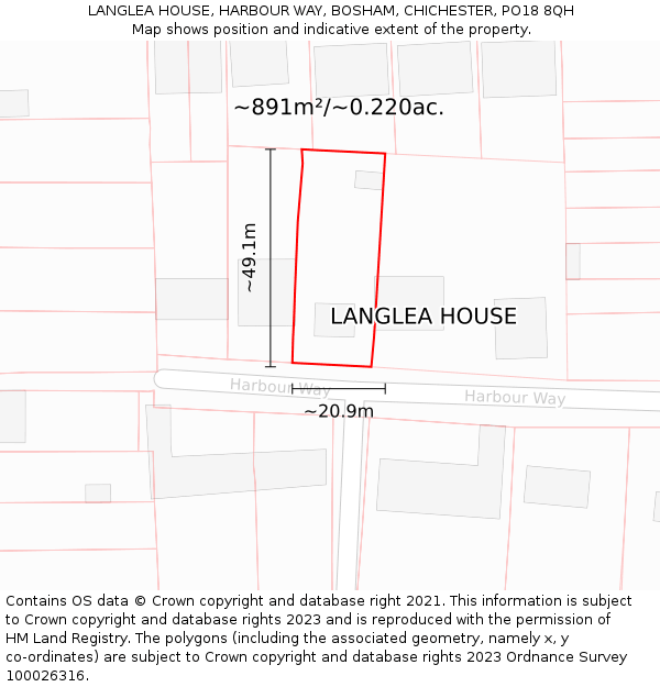 LANGLEA HOUSE, HARBOUR WAY, BOSHAM, CHICHESTER, PO18 8QH: Plot and title map