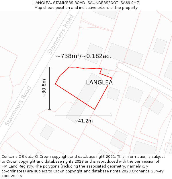 LANGLEA, STAMMERS ROAD, SAUNDERSFOOT, SA69 9HZ: Plot and title map