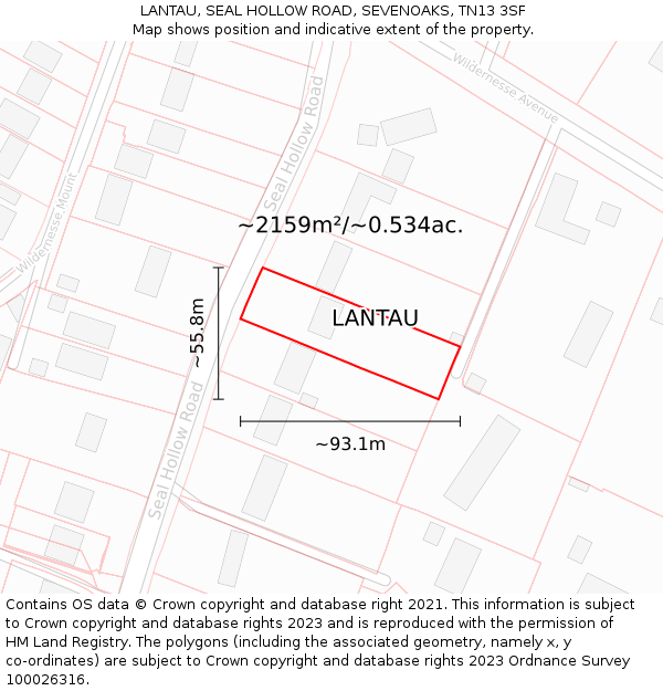 LANTAU, SEAL HOLLOW ROAD, SEVENOAKS, TN13 3SF: Plot and title map