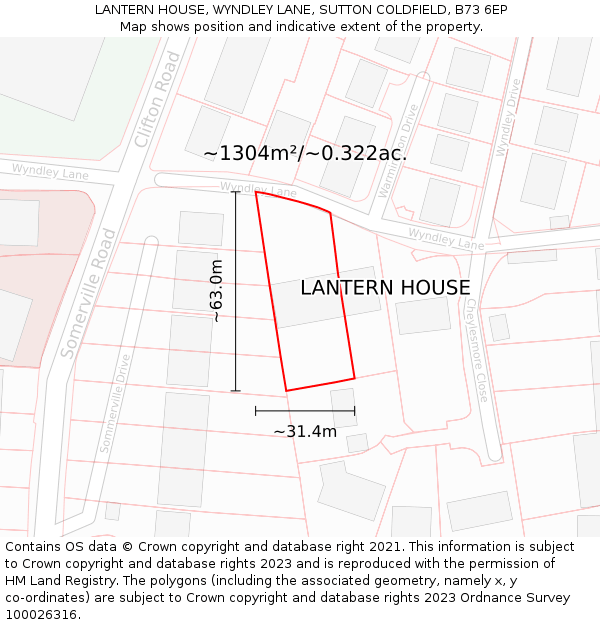 LANTERN HOUSE, WYNDLEY LANE, SUTTON COLDFIELD, B73 6EP: Plot and title map