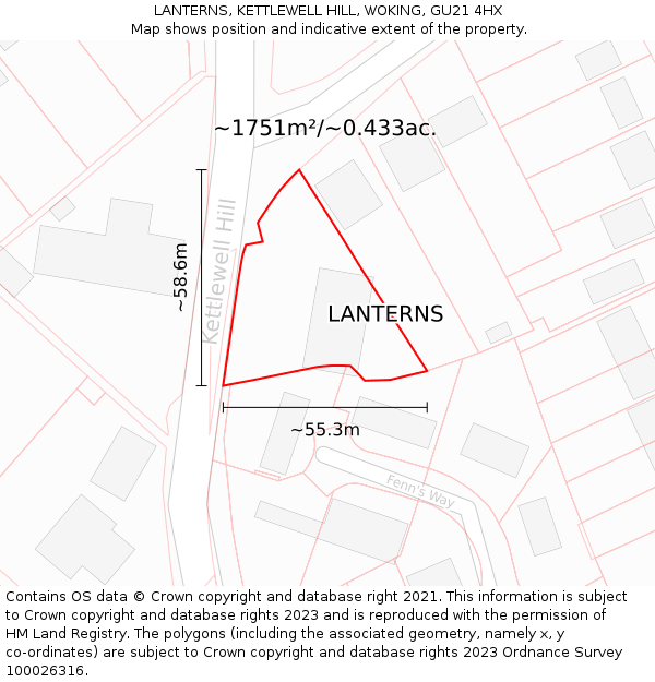 LANTERNS, KETTLEWELL HILL, WOKING, GU21 4HX: Plot and title map