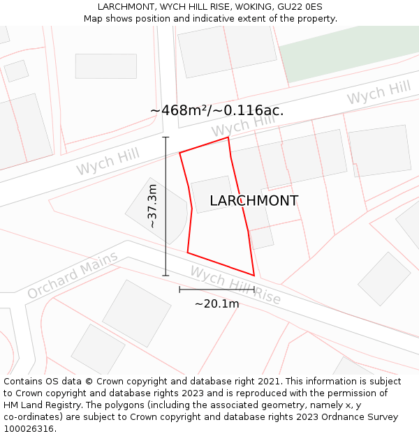 LARCHMONT, WYCH HILL RISE, WOKING, GU22 0ES: Plot and title map