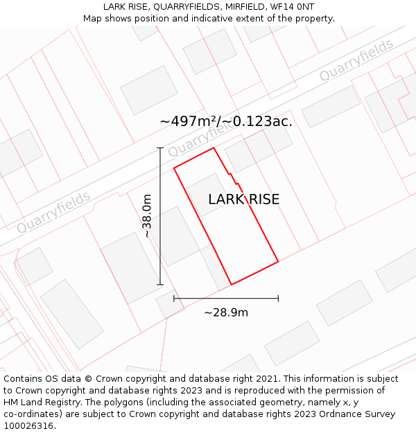 LARK RISE, QUARRYFIELDS, MIRFIELD, WF14 0NT: Plot and title map