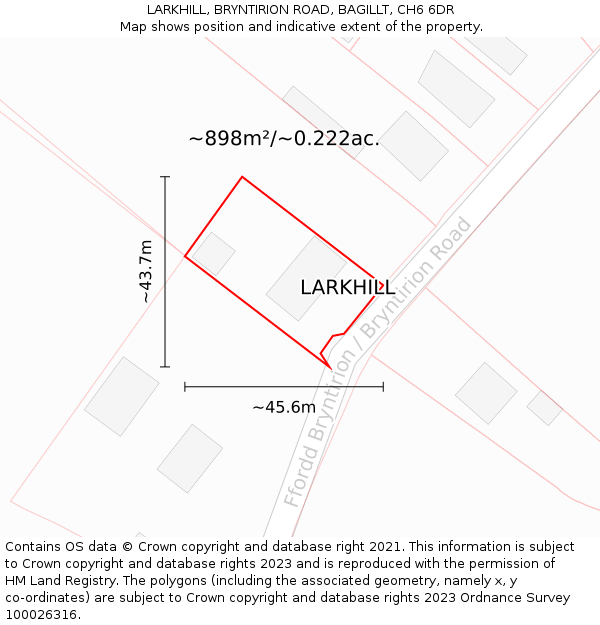 LARKHILL, BRYNTIRION ROAD, BAGILLT, CH6 6DR: Plot and title map