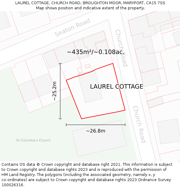 LAUREL COTTAGE, CHURCH ROAD, BROUGHTON MOOR, MARYPORT, CA15 7SS: Plot and title map