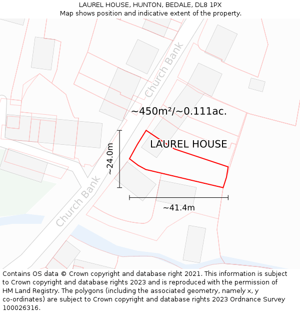 LAUREL HOUSE, HUNTON, BEDALE, DL8 1PX: Plot and title map