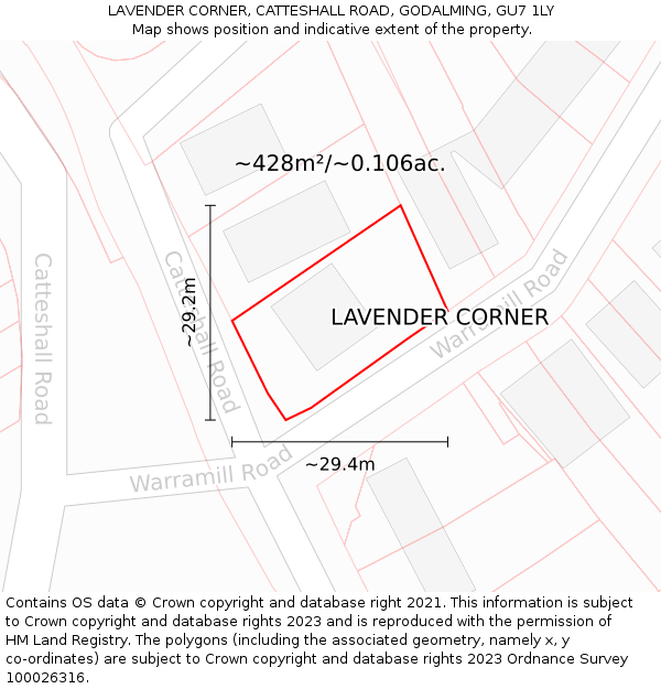 LAVENDER CORNER, CATTESHALL ROAD, GODALMING, GU7 1LY: Plot and title map