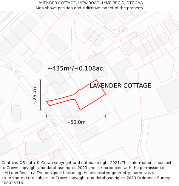 LAVENDER COTTAGE, VIEW ROAD, LYME REGIS, DT7 3AA: Plot and title map
