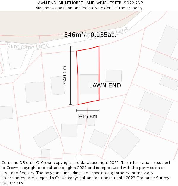 LAWN END, MILNTHORPE LANE, WINCHESTER, SO22 4NP: Plot and title map