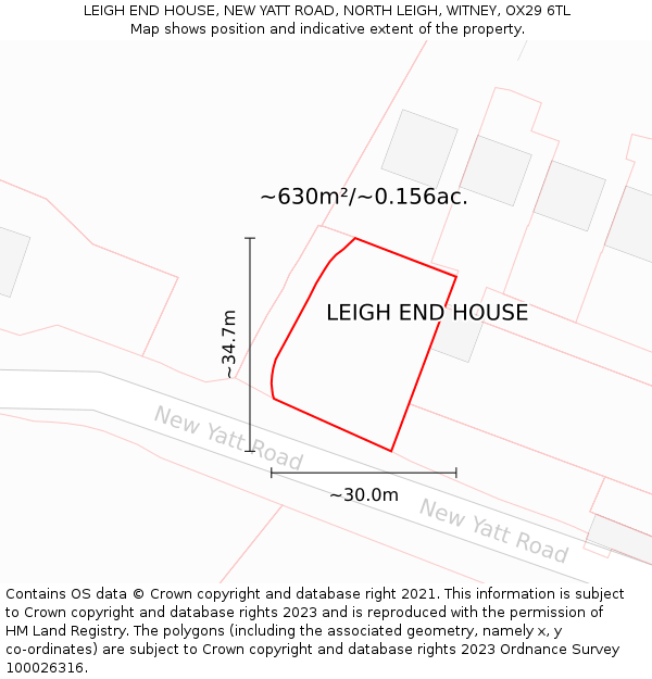 LEIGH END HOUSE, NEW YATT ROAD, NORTH LEIGH, WITNEY, OX29 6TL: Plot and title map