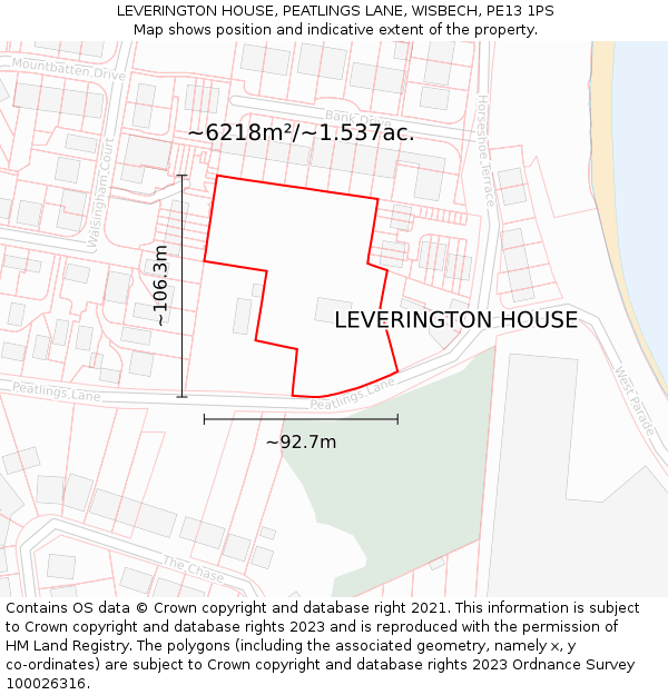 LEVERINGTON HOUSE, PEATLINGS LANE, WISBECH, PE13 1PS: Plot and title map