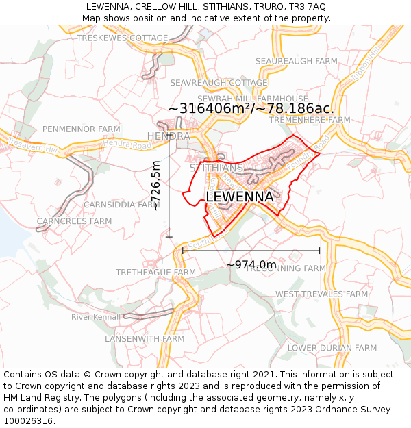 LEWENNA, CRELLOW HILL, STITHIANS, TRURO, TR3 7AQ: Plot and title map