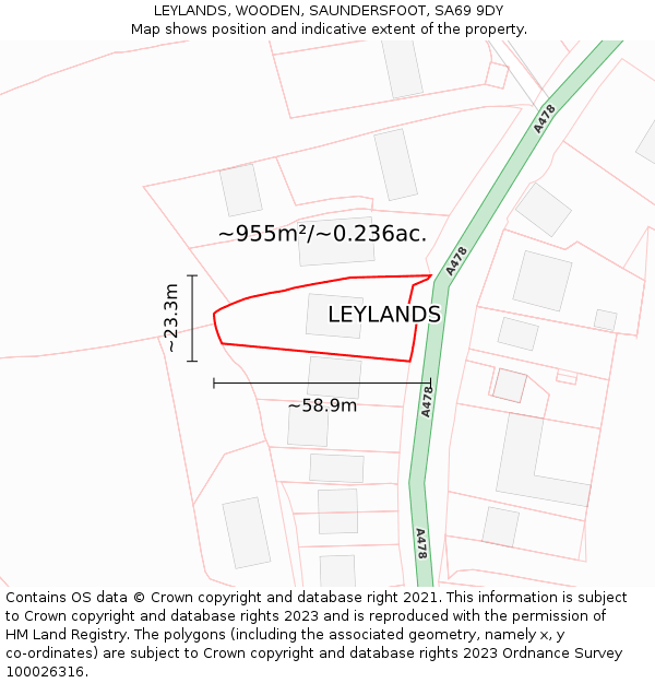 LEYLANDS, WOODEN, SAUNDERSFOOT, SA69 9DY: Plot and title map