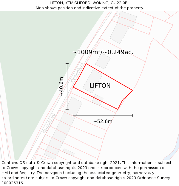 LIFTON, KEMISHFORD, WOKING, GU22 0RL: Plot and title map