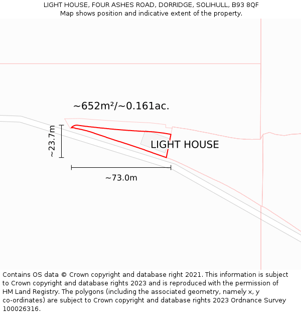 LIGHT HOUSE, FOUR ASHES ROAD, DORRIDGE, SOLIHULL, B93 8QF: Plot and title map