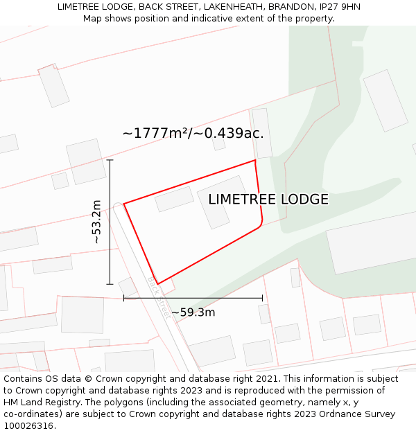 LIMETREE LODGE, BACK STREET, LAKENHEATH, BRANDON, IP27 9HN: Plot and title map