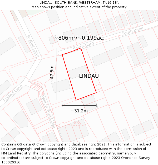 LINDAU, SOUTH BANK, WESTERHAM, TN16 1EN: Plot and title map