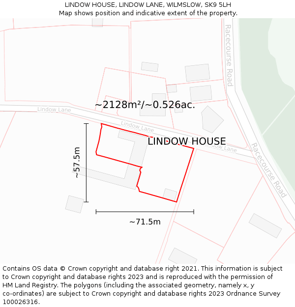 LINDOW HOUSE, LINDOW LANE, WILMSLOW, SK9 5LH: Plot and title map