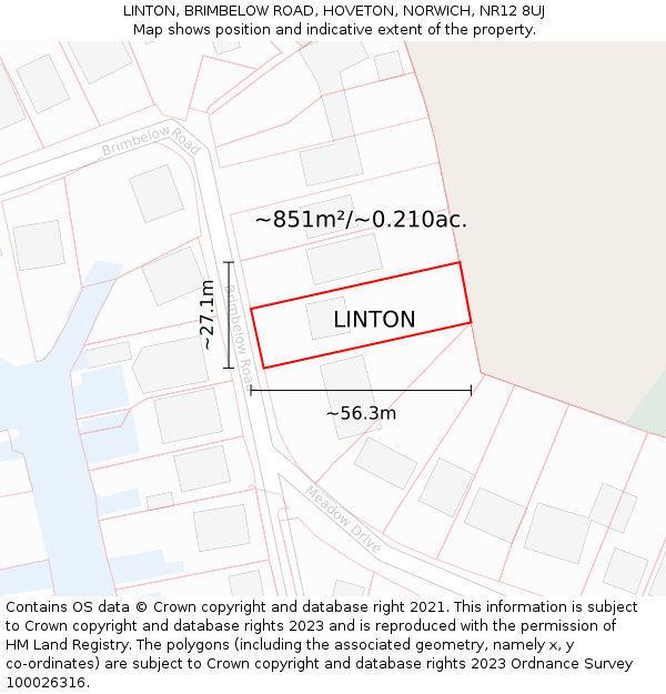 LINTON, BRIMBELOW ROAD, HOVETON, NORWICH, NR12 8UJ: Plot and title map