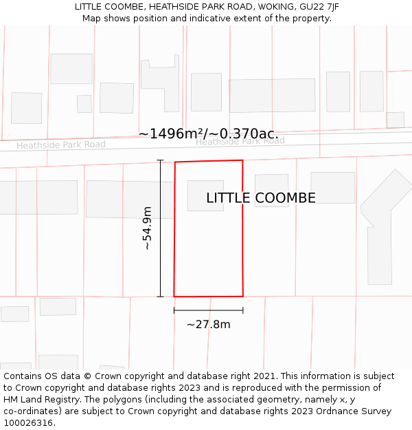 LITTLE COOMBE, HEATHSIDE PARK ROAD, WOKING, GU22 7JF: Plot and title map