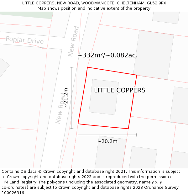 LITTLE COPPERS, NEW ROAD, WOODMANCOTE, CHELTENHAM, GL52 9PX: Plot and title map