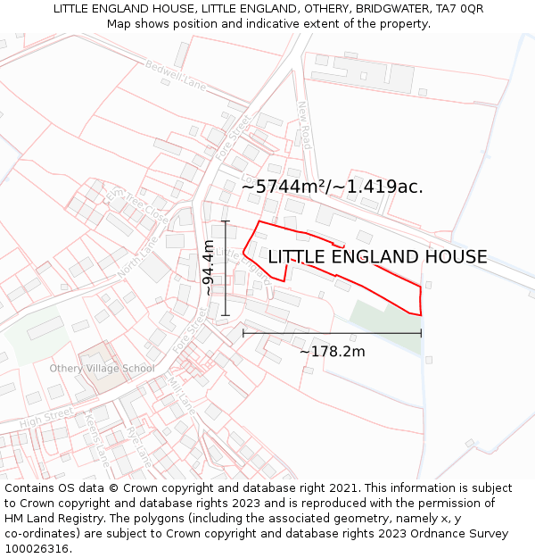 LITTLE ENGLAND HOUSE, LITTLE ENGLAND, OTHERY, BRIDGWATER, TA7 0QR: Plot and title map