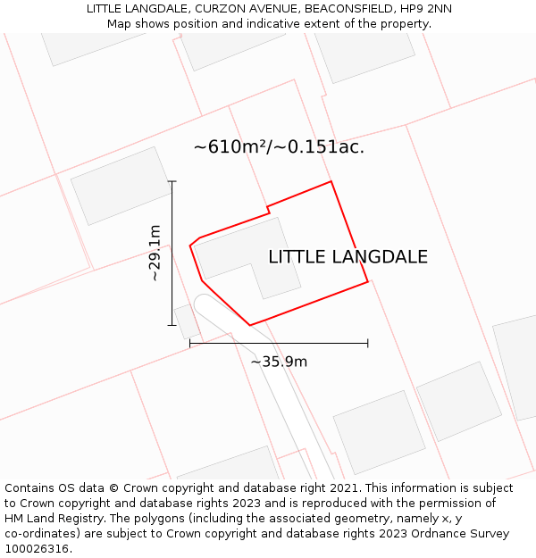 LITTLE LANGDALE, CURZON AVENUE, BEACONSFIELD, HP9 2NN: Plot and title map