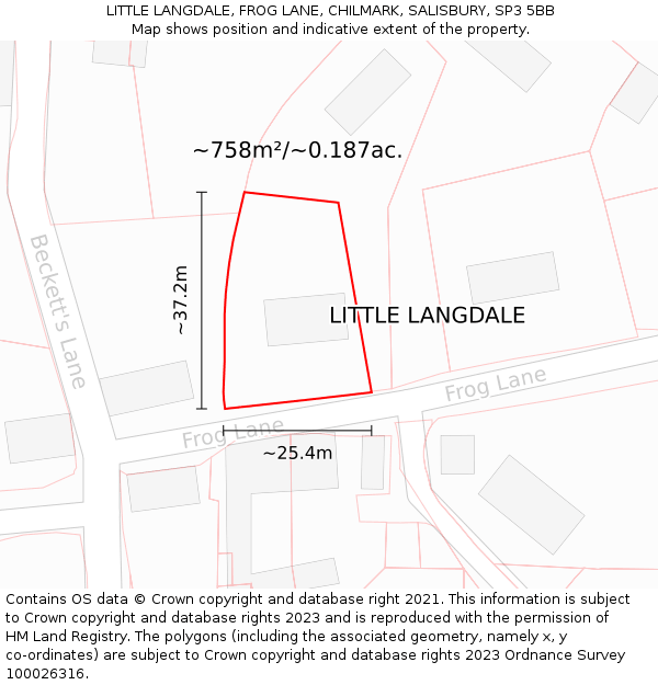 LITTLE LANGDALE, FROG LANE, CHILMARK, SALISBURY, SP3 5BB: Plot and title map