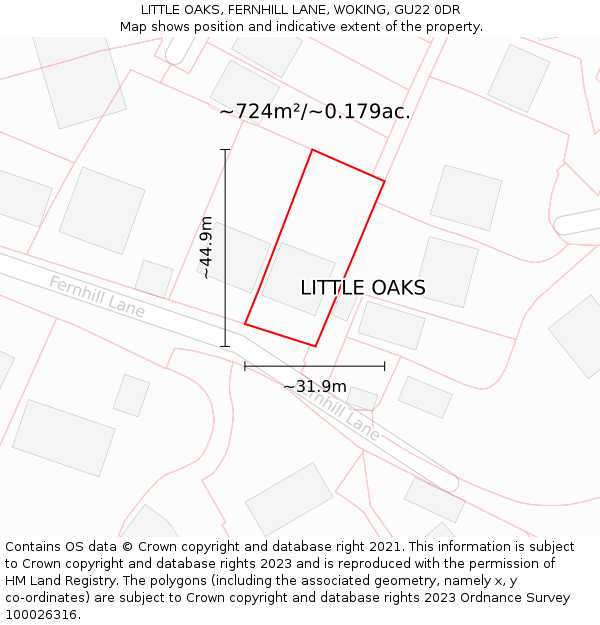 LITTLE OAKS, FERNHILL LANE, WOKING, GU22 0DR: Plot and title map