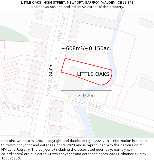 LITTLE OAKS, HIGH STREET, NEWPORT, SAFFRON WALDEN, CB11 3PE: Plot and title map