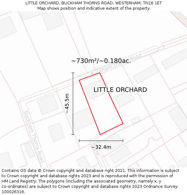 LITTLE ORCHARD, BUCKHAM THORNS ROAD, WESTERHAM, TN16 1ET: Plot and title map