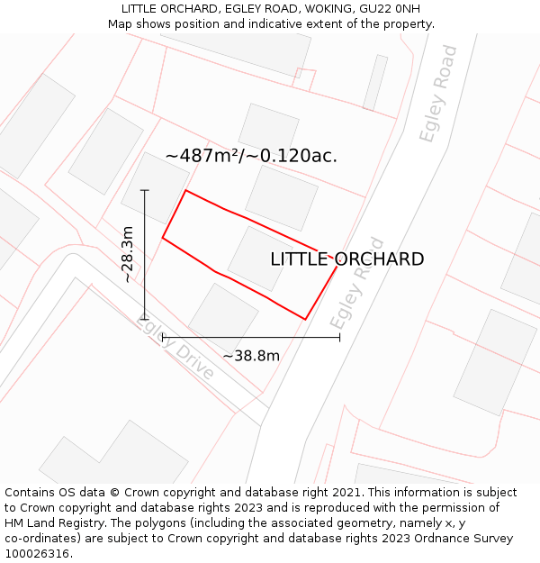 LITTLE ORCHARD, EGLEY ROAD, WOKING, GU22 0NH: Plot and title map