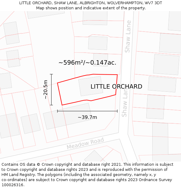 LITTLE ORCHARD, SHAW LANE, ALBRIGHTON, WOLVERHAMPTON, WV7 3DT: Plot and title map