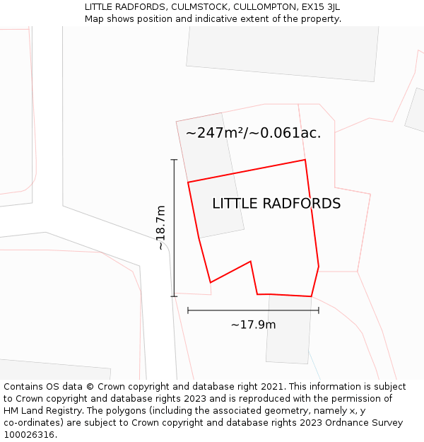 LITTLE RADFORDS, CULMSTOCK, CULLOMPTON, EX15 3JL: Plot and title map