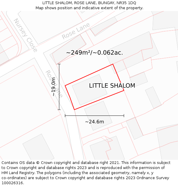 LITTLE SHALOM, ROSE LANE, BUNGAY, NR35 1DQ: Plot and title map